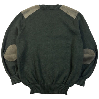 Vintage 90s Burberry Suede Patch Wool Jumper Size S