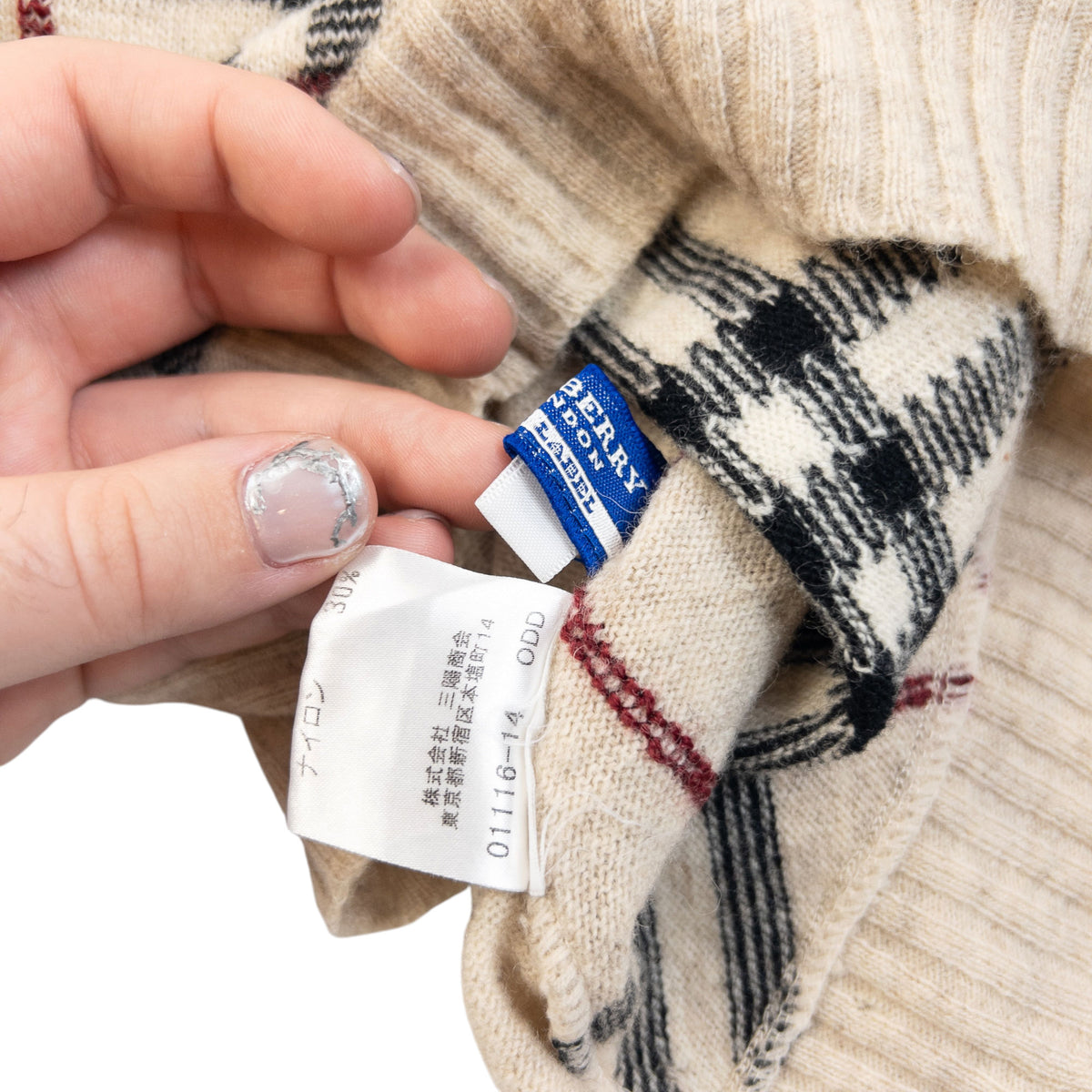 Vintage 2000s Burberry Blue Label Nova Check Turtleneck Jumper in beige, photo 5