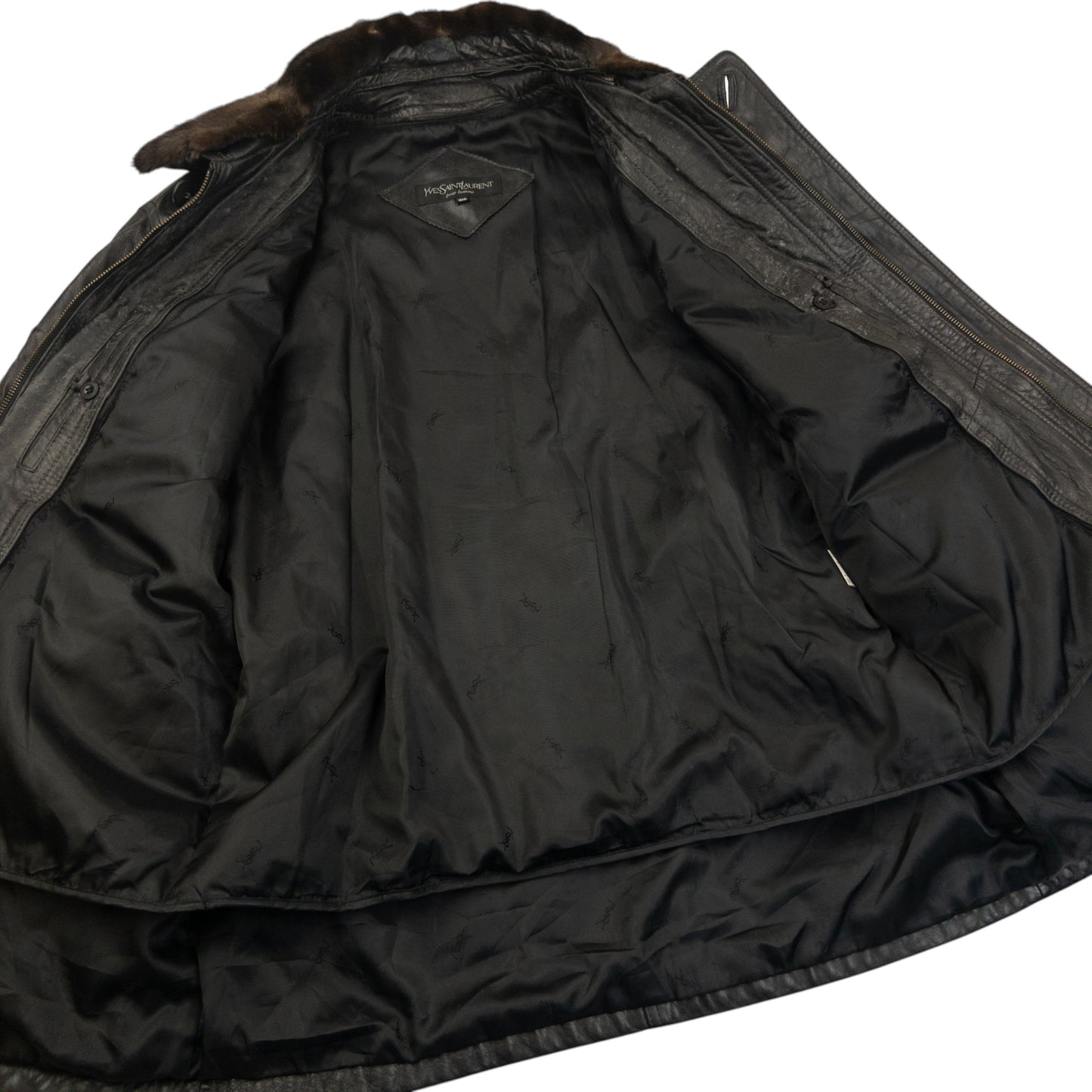 Vintage 90s YSL Yves Saint Laurent Fur Collar Leather Jacket Size L