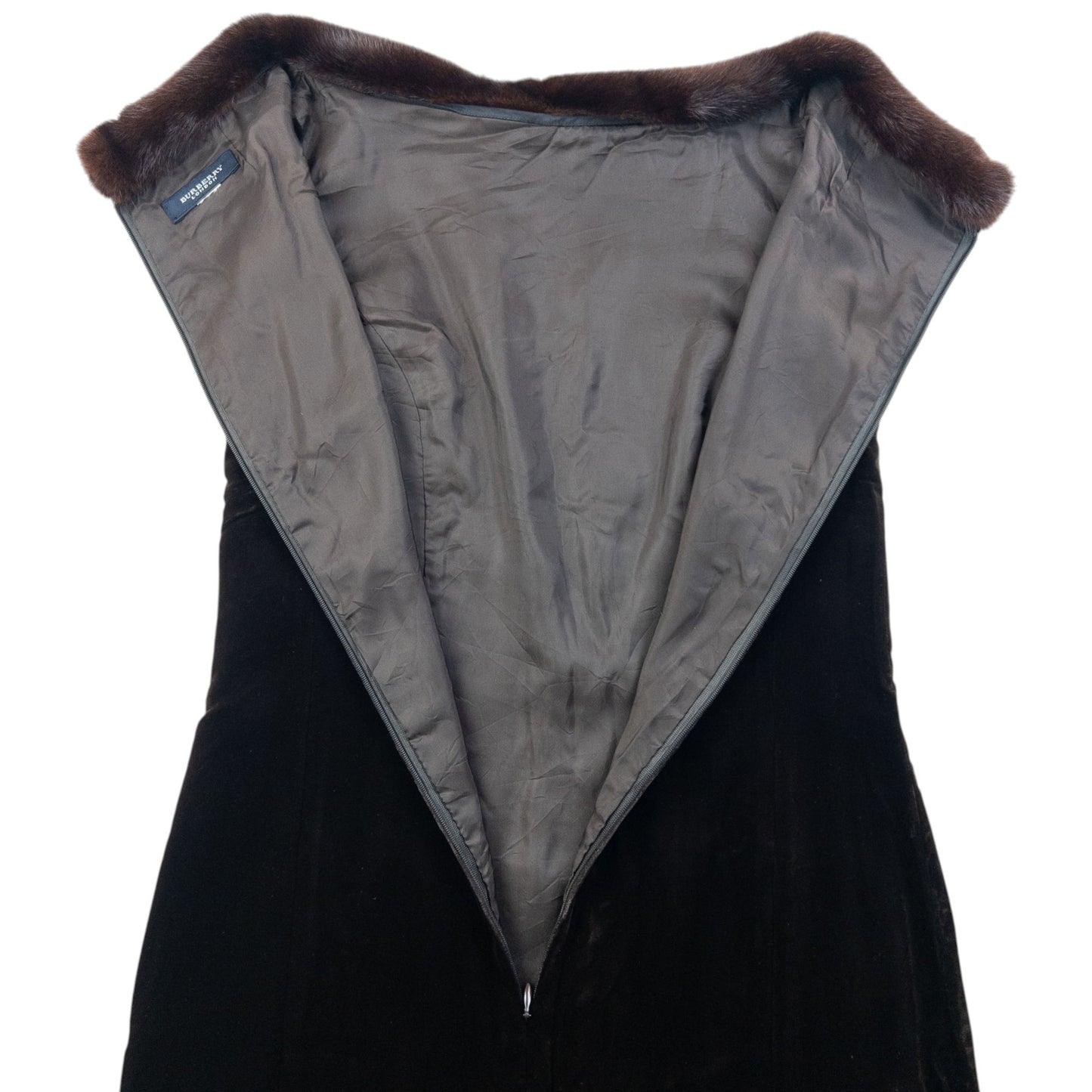 Vintage 2000s Burberry Fur Collar Velour Dress Womens Size S
