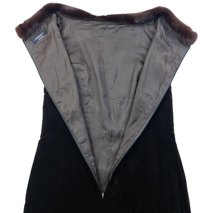 Vintage 2000s Burberry Fur Collar Velour Dress Womens Size S