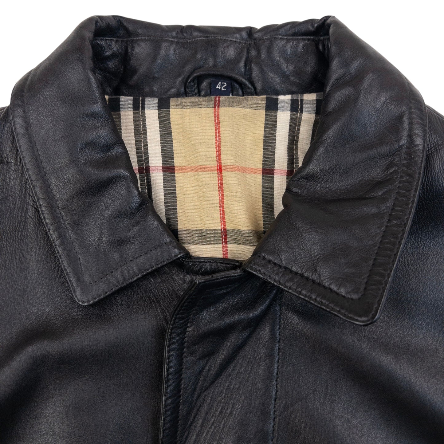Vintage 2000s Burberry Nova Check Lined Leather Jacket Size L