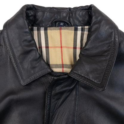 Vintage 2000s Burberry Nova Check Lined Leather Jacket Size L