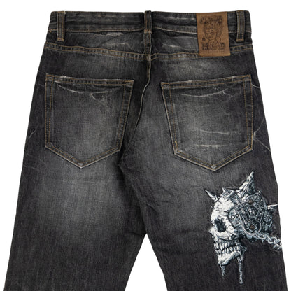 Vintage Jizo Bosatsu Embroidered Troll Skull Japanese Denim Jeans Size W30