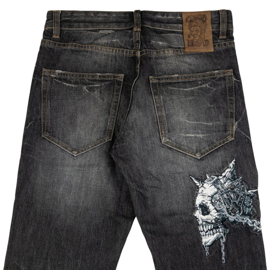 Vintage Jizo Bosatsu Embroidered Troll Skull Japanese Denim Jeans Size W30