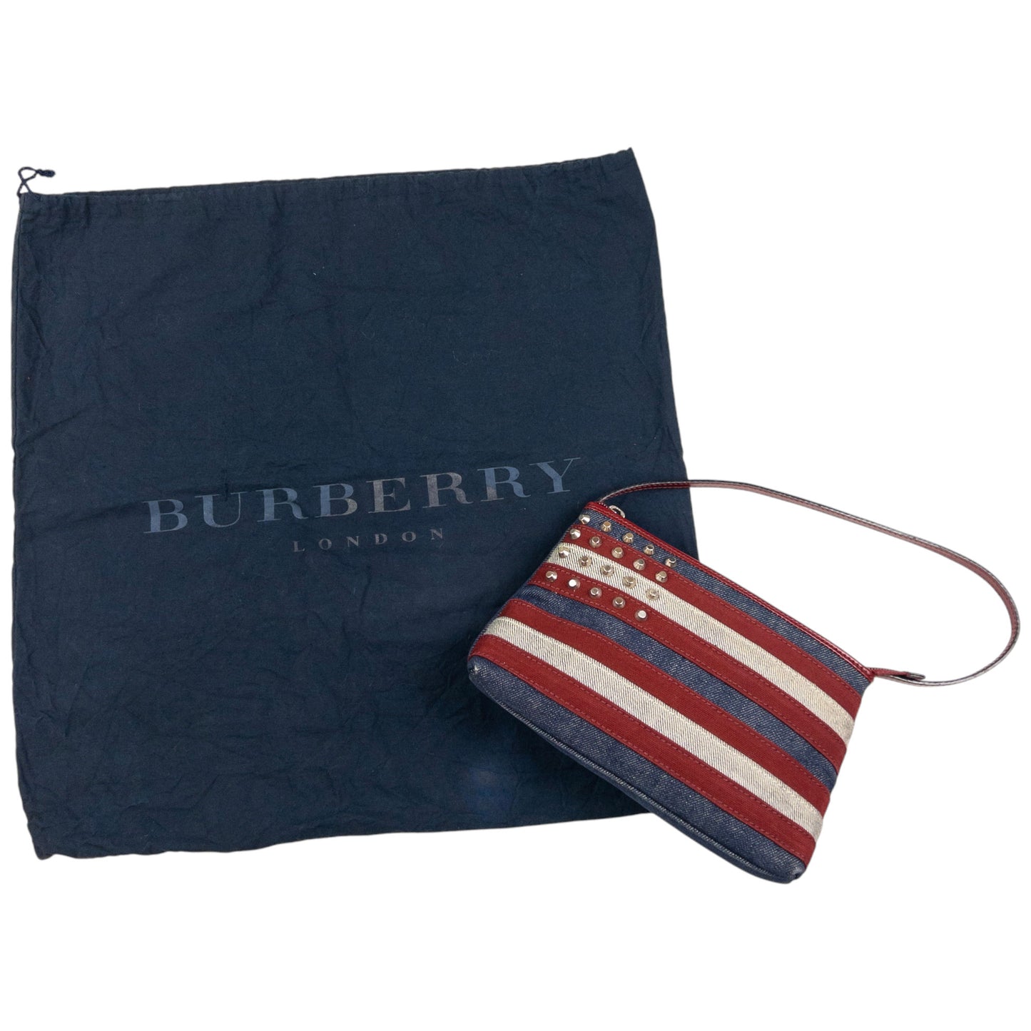 Vintage Burberry Studded Denim Flag Shoulder Bag