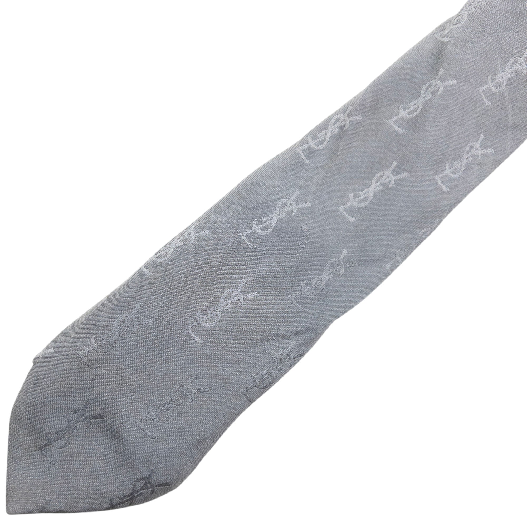 Vintage 80s YSL Yves Saint Laurent Monogram Silk Tie