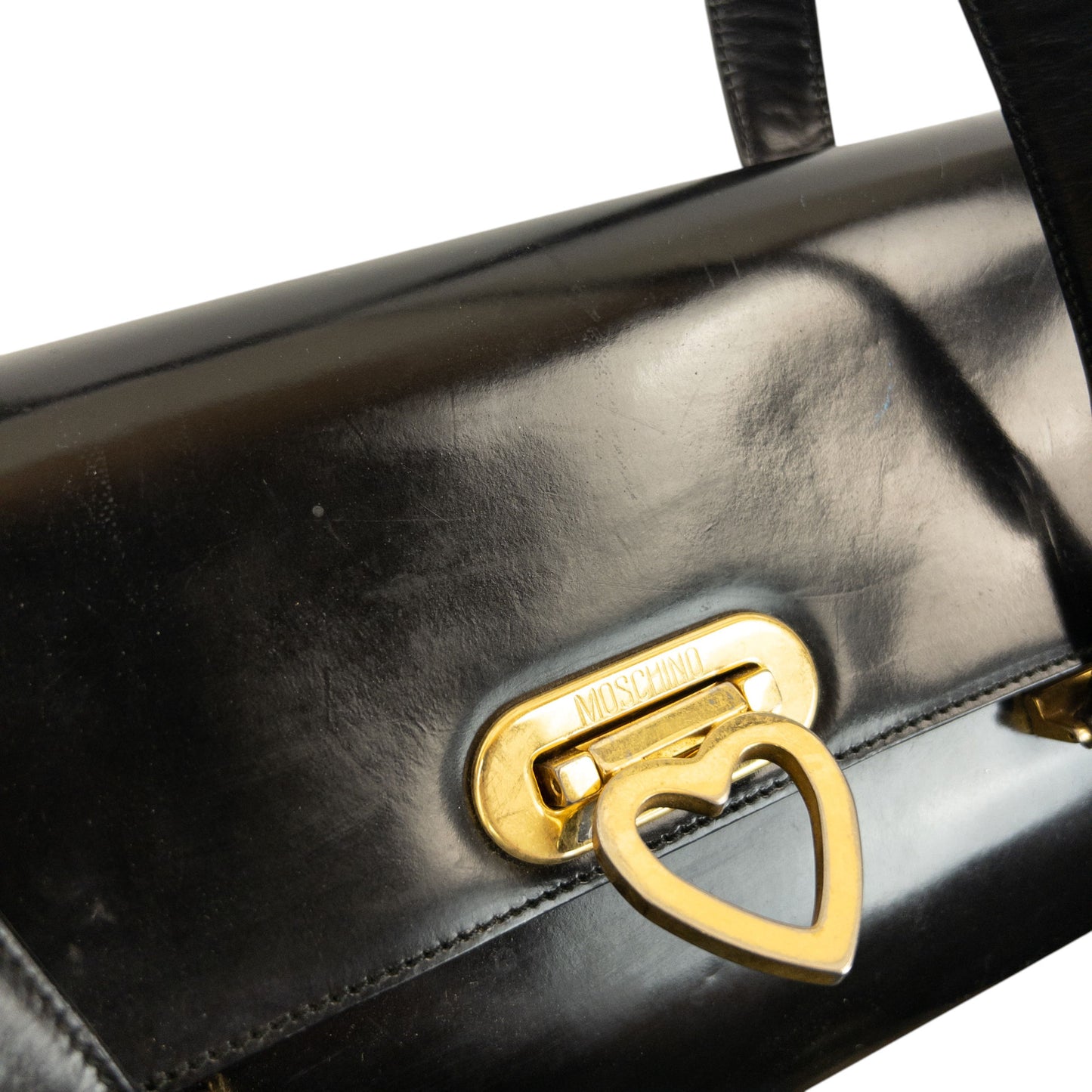 Vintage 2000s Moschino Heart Clasp Leather Shoulder Bag