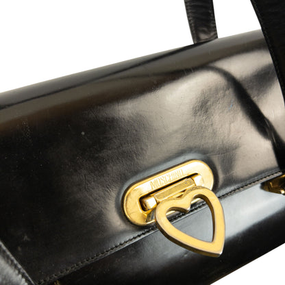 Vintage 2000s Moschino Heart Clasp Leather Shoulder Bag