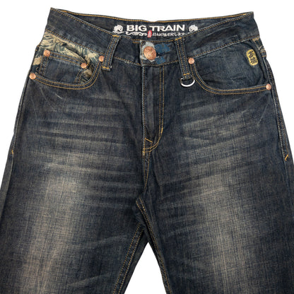 Vintage Big Train Embroidered Patchwork Japanese Denim Jeans Size W30