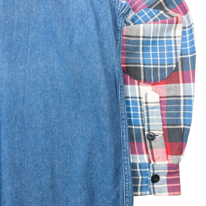 Vintage 90s Polo Ralph Lauren Checkered Sleeve Q Zip Denim Shirt Size XL