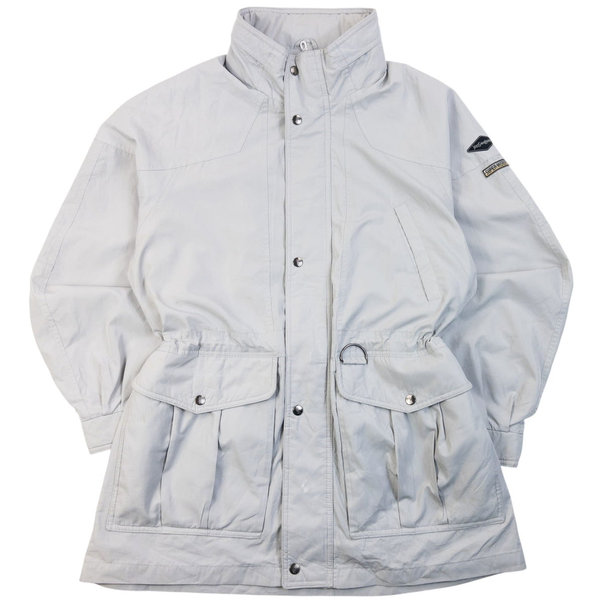 Vintage 90s YSL Yves Saint Laurent Zip Up Jacket in grey (polyester), adjustable drawstring waist