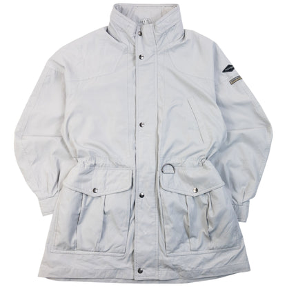 Vintage 90s YSL Yves Saint Laurent Zip Up Jacket in grey (polyester), adjustable drawstring waist