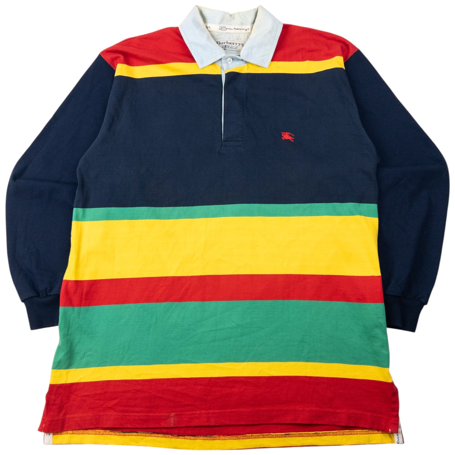 Vintage 90s Burberry Striped Long Sleeve Polo Shirt Size M