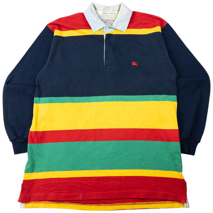 Vintage 90s Burberry Striped Long Sleeve Polo Shirt Size M