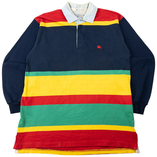 Vintage 90s Burberry Striped Long Sleeve Polo Shirt Size M