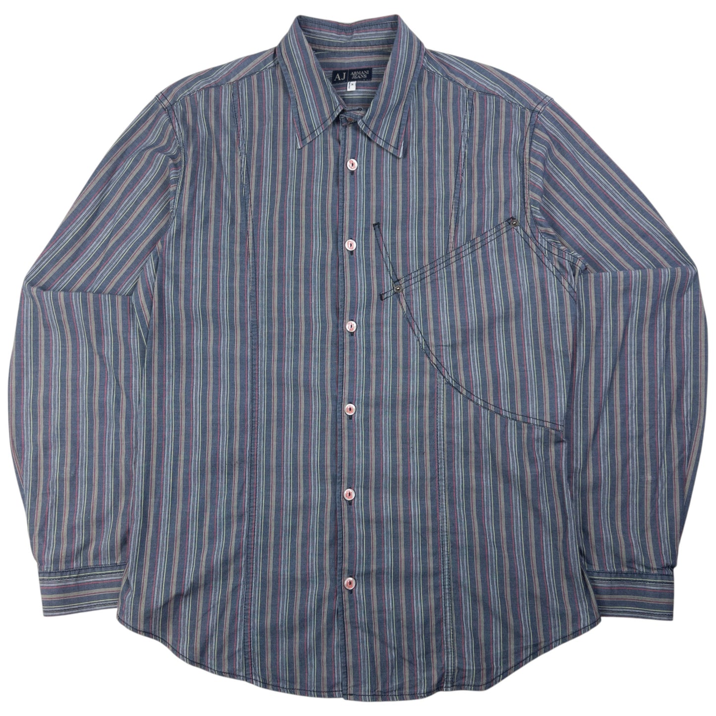 Vintage Armani Jeans Pocket Striped Long Sleeve Button Up Shirt Size M