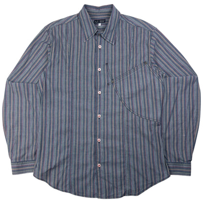 Vintage Armani Jeans Pocket Striped Long Sleeve Button Up Shirt Size M