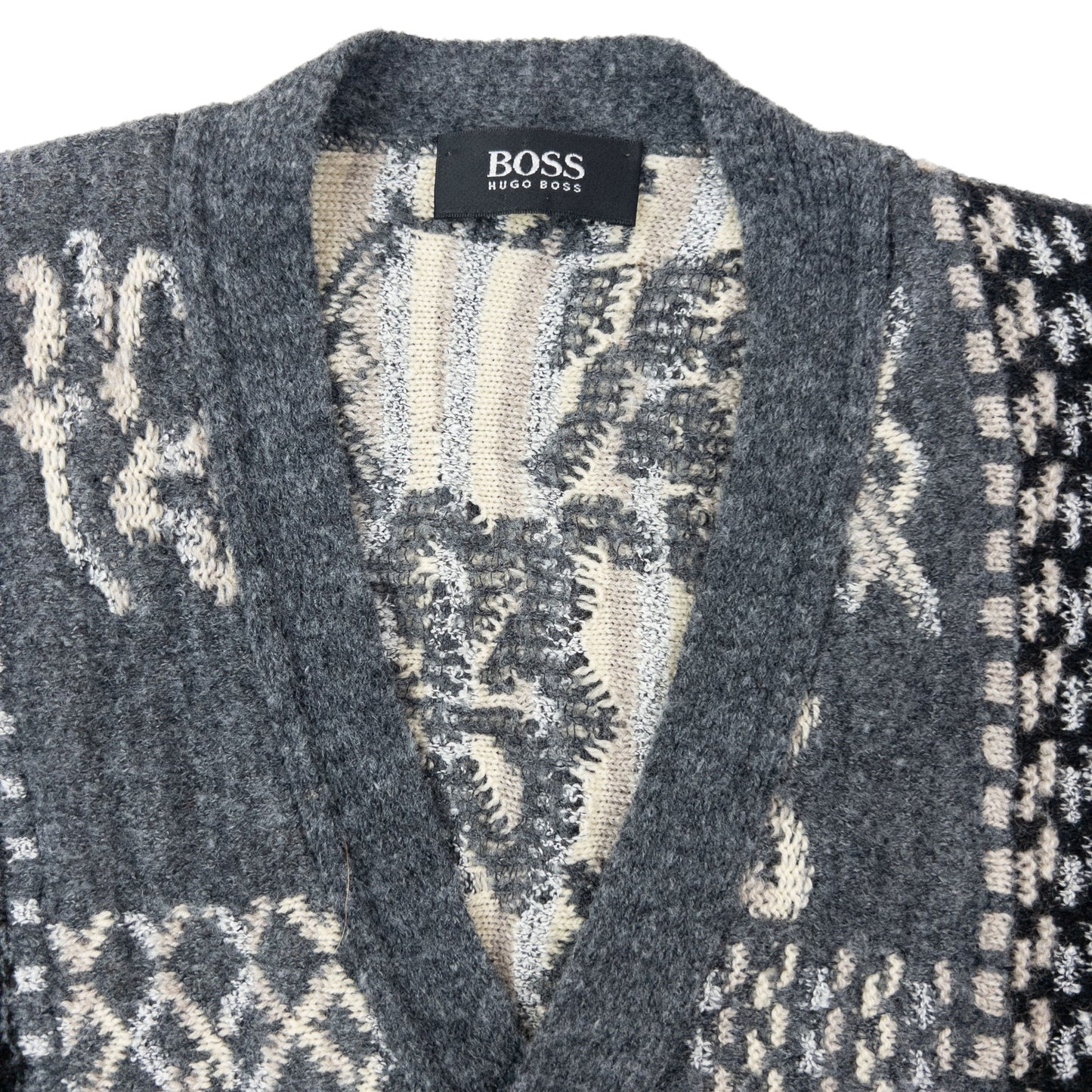 Vintage 90s Hugo Boss Pattern Wool Knit Cardigan Size L