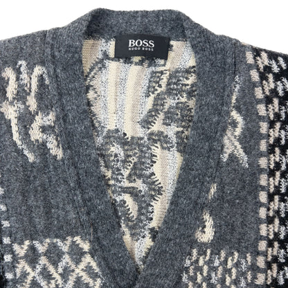 Vintage 90s Hugo Boss Pattern Wool Knit Cardigan Size L