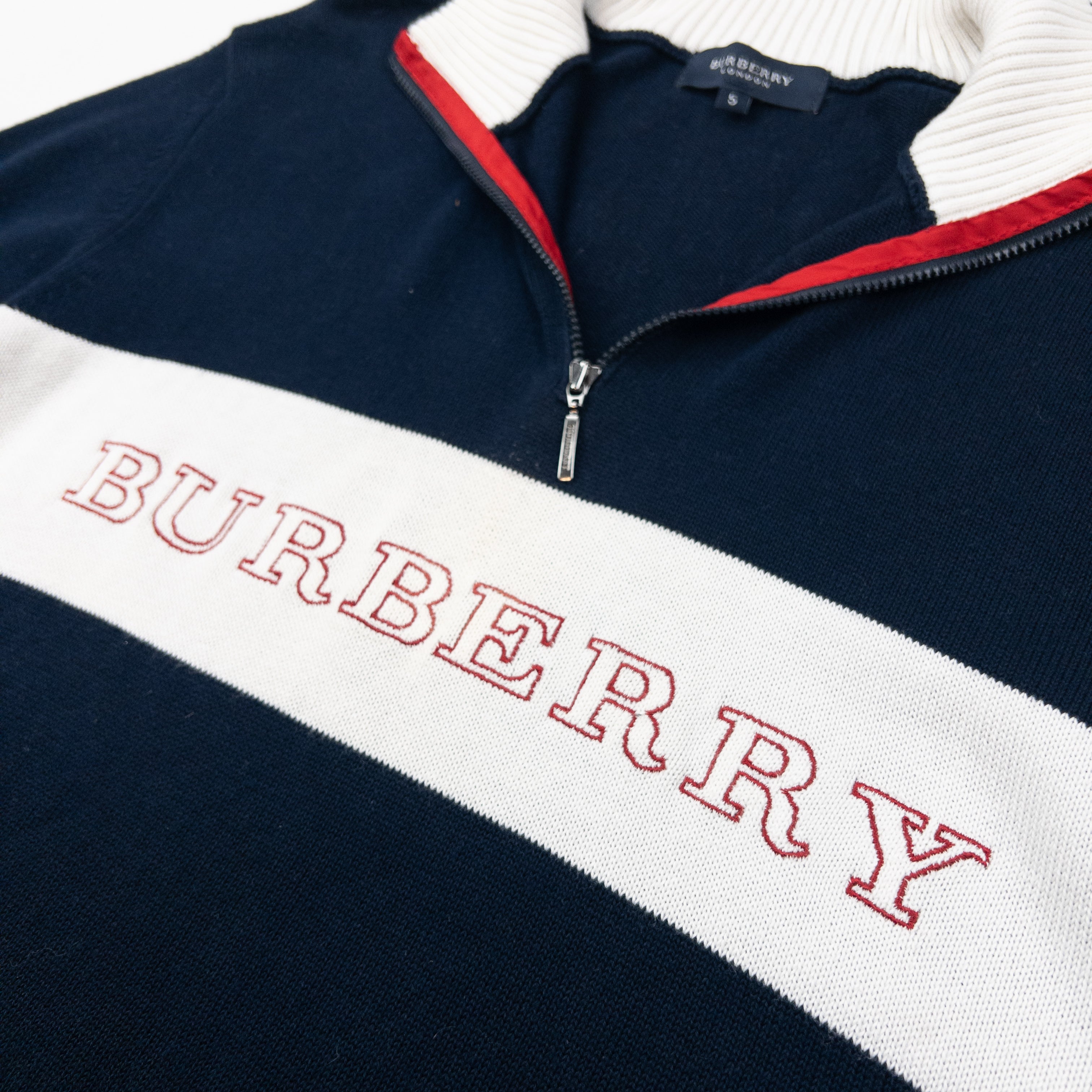 Vintage 2000s Burberry Embroidered Q Zip Jumper Size S