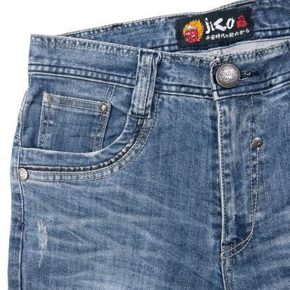 Vintage 2000s Jizo Bosatsu Embroidered Masked Troll Japanese Denim Jeans Size W29