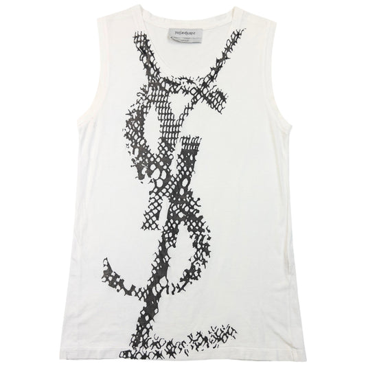 Vintage 2000s YSL Yves Saint Laurent By Tom Ford Graphic Vest Top in white (cotton), snakeskin scale pattern logo graphic