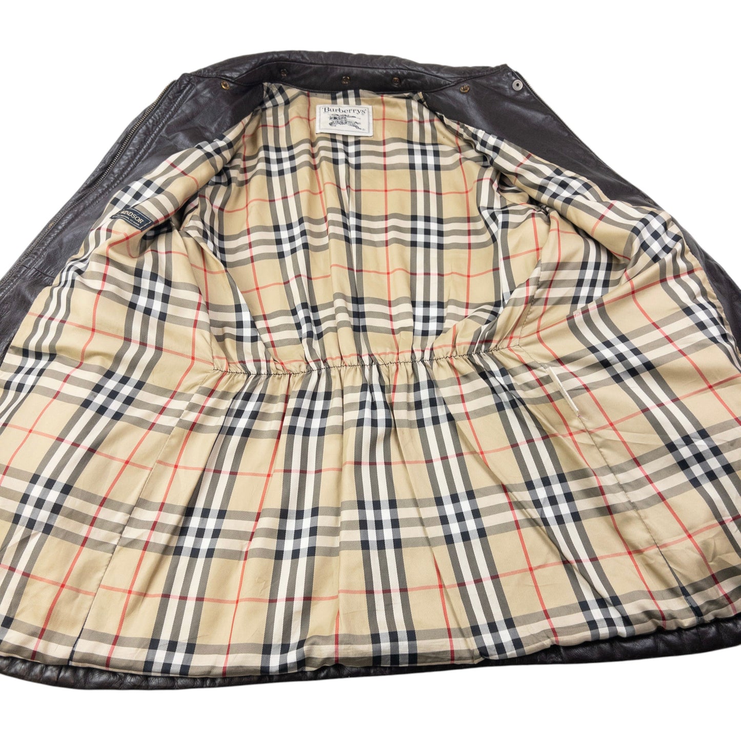 Vintage 80s Burberry Nova Check Lined Leather Jacket Womens Size XL