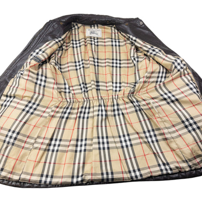 Vintage 80s Burberry Nova Check Lined Leather Jacket Womens Size XL