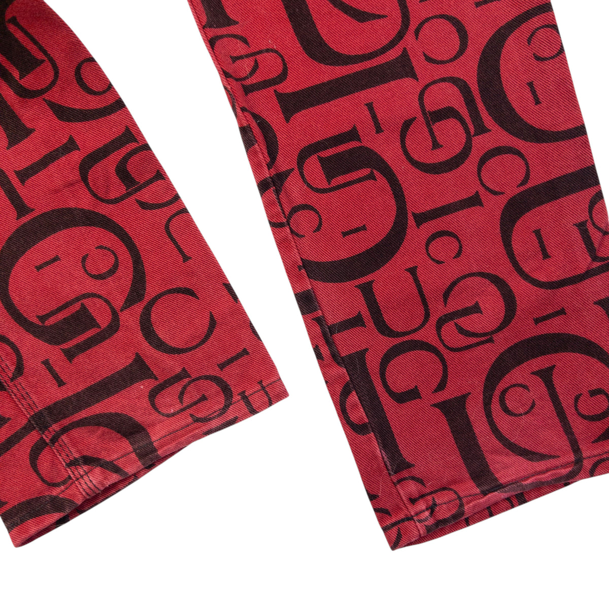Vintage 90s Gucci Monogram Denim Jeans in red, photo 6