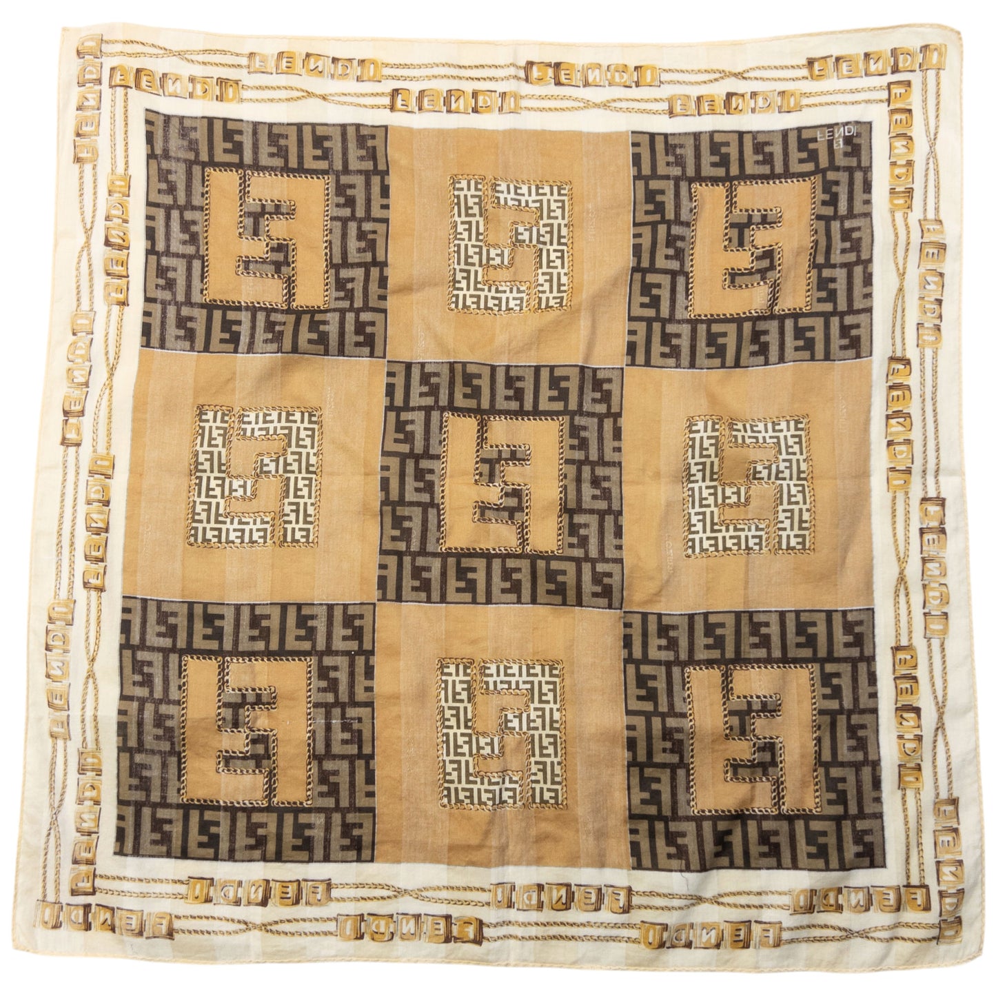 Vintage 2000s Fendi Monogram Chain Print Silk Scarf