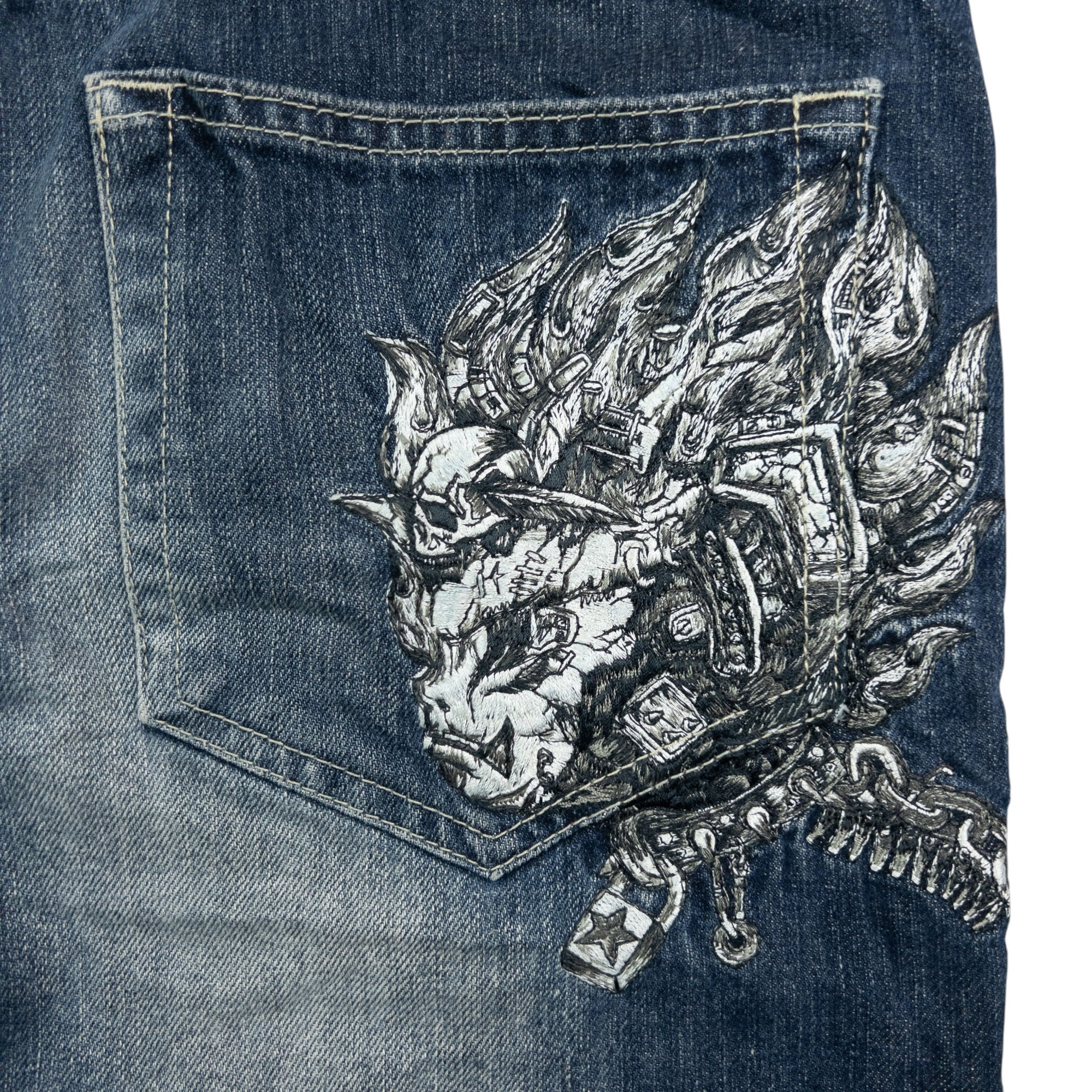 Vintage Jizo Bosatsu Embroidered Troll Japanese Denim Jeans Size W31