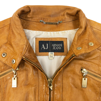 Vintage 2000s Armani Jeans Zip Up Leather Jacket Womens Size M