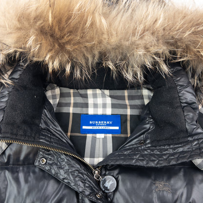 Vintage 2000s Burberry Blue Label Fur Hood Puffer Jacket Womens Size M