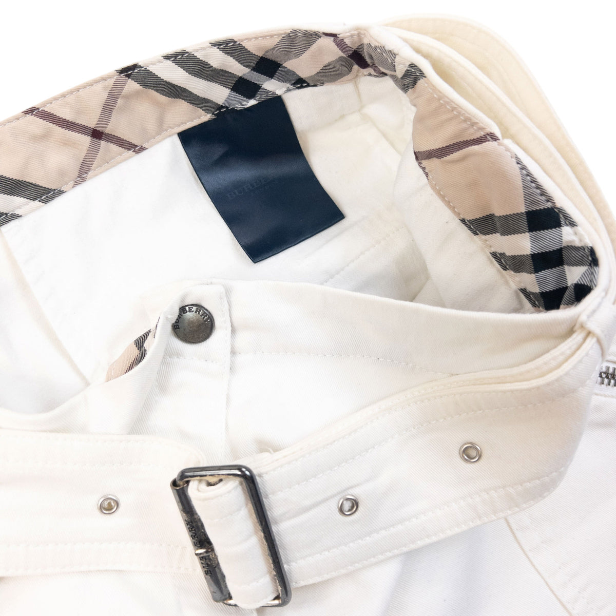 Vintage 2000s Burberry Belt Waist Cargo Trousers in white, photo 7