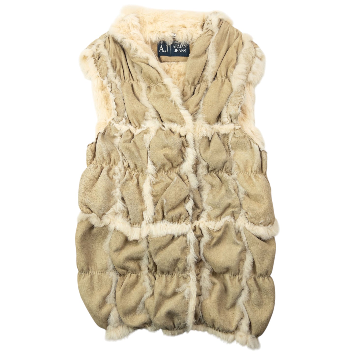 Vintage 2000s Armani Jeans Fur Lined Suede Gilet Womens Size L