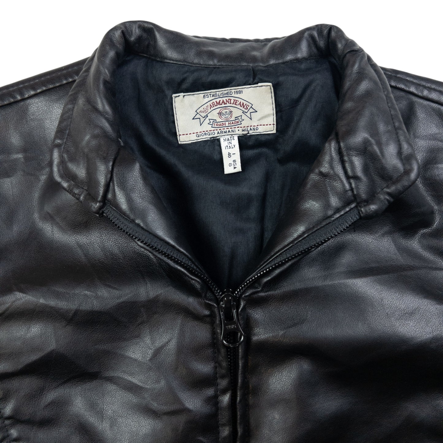 Vintage Armani Jeans Leather Biker Jacket Womens Size S