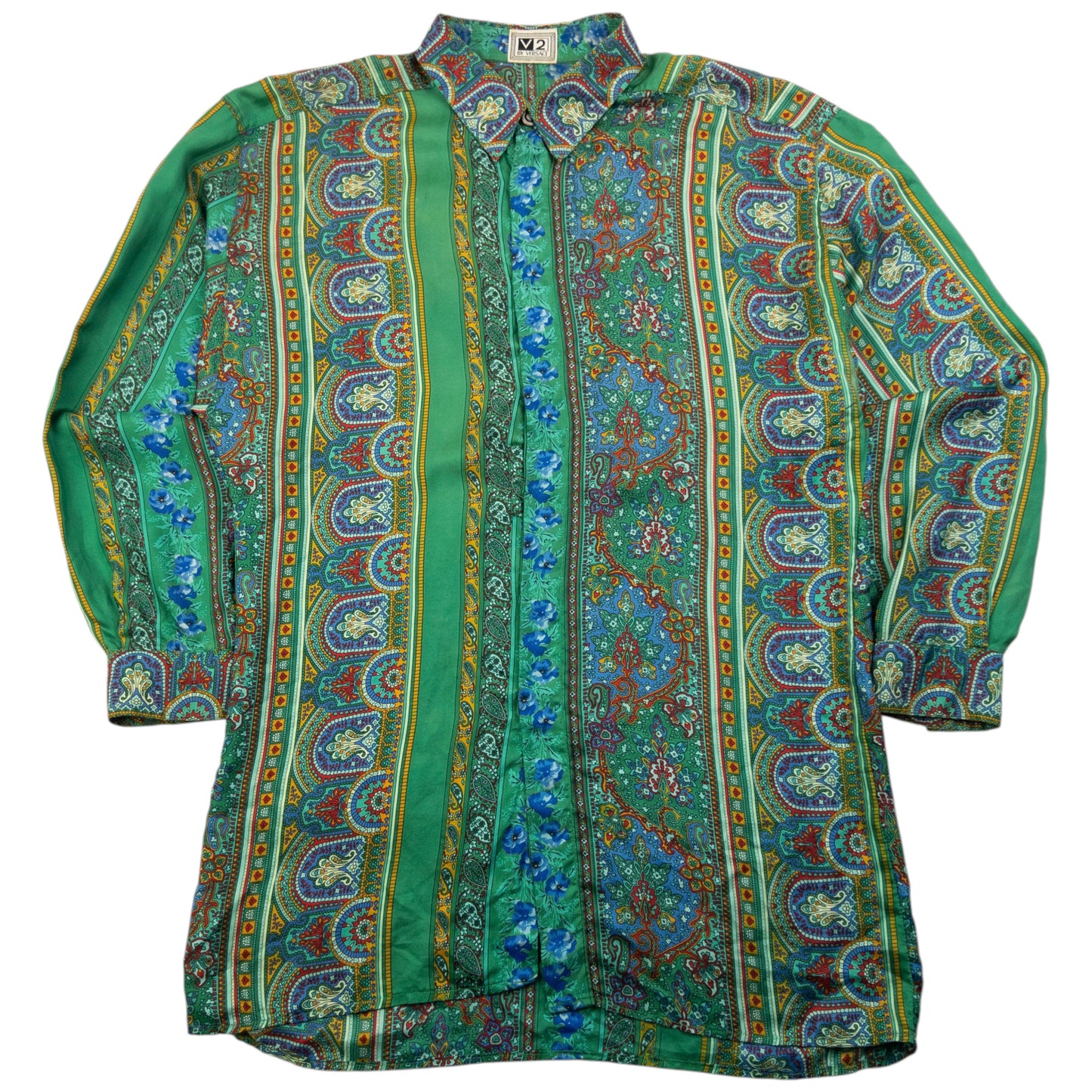 Vintage 90s Versace V2 Mosaic Paisley Print Long Sleeve Button Up Shirt Size S