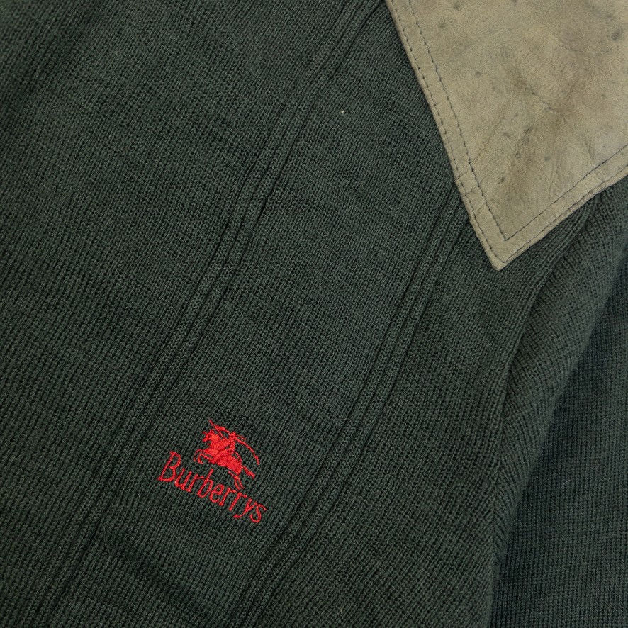 Vintage 90s Burberry Suede Patch Wool Jumper Size S