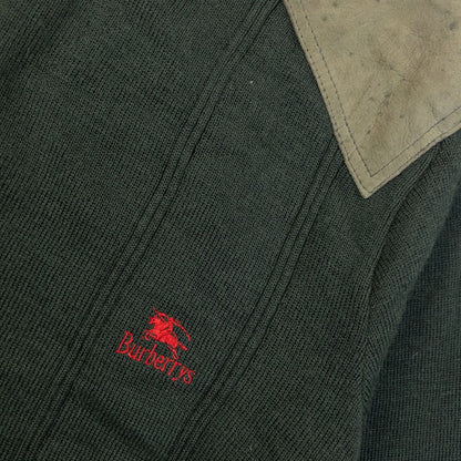 Vintage 90s Burberry Suede Patch Wool Jumper Size S