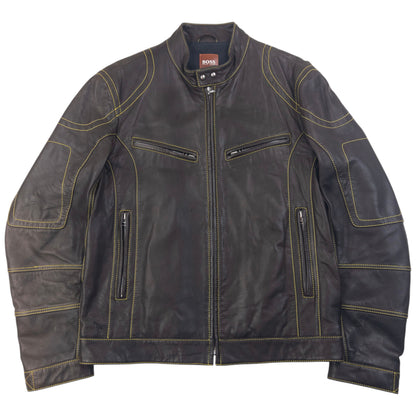 Vintage 90s Hugo Boss Contrast Stitching  Leather Jacket Size L