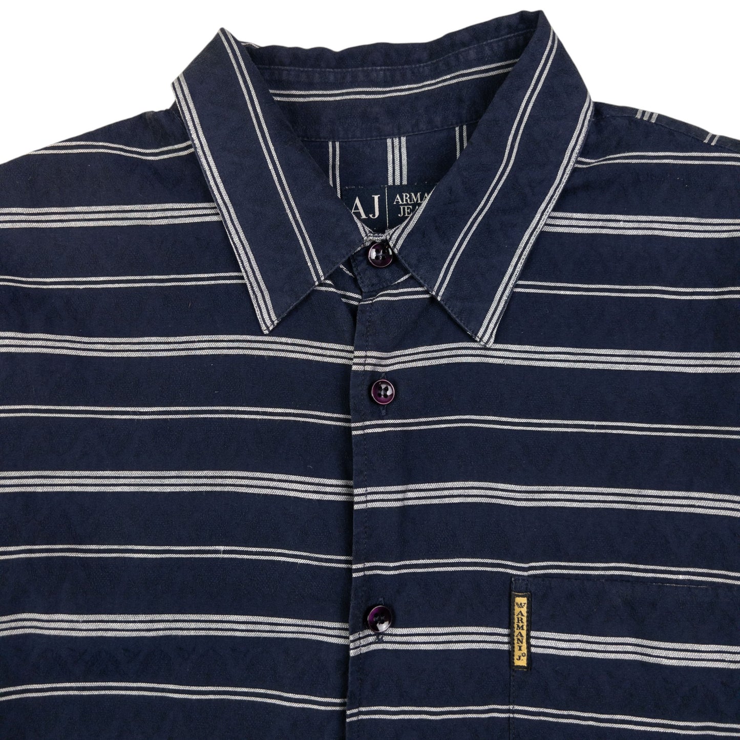 Vintage Armani Jeans Striped Short Sleeve Button Up Shirt Size M
