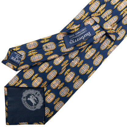 Vintage 80s Burberry Nova Check Cuff Link Print Silk Tie