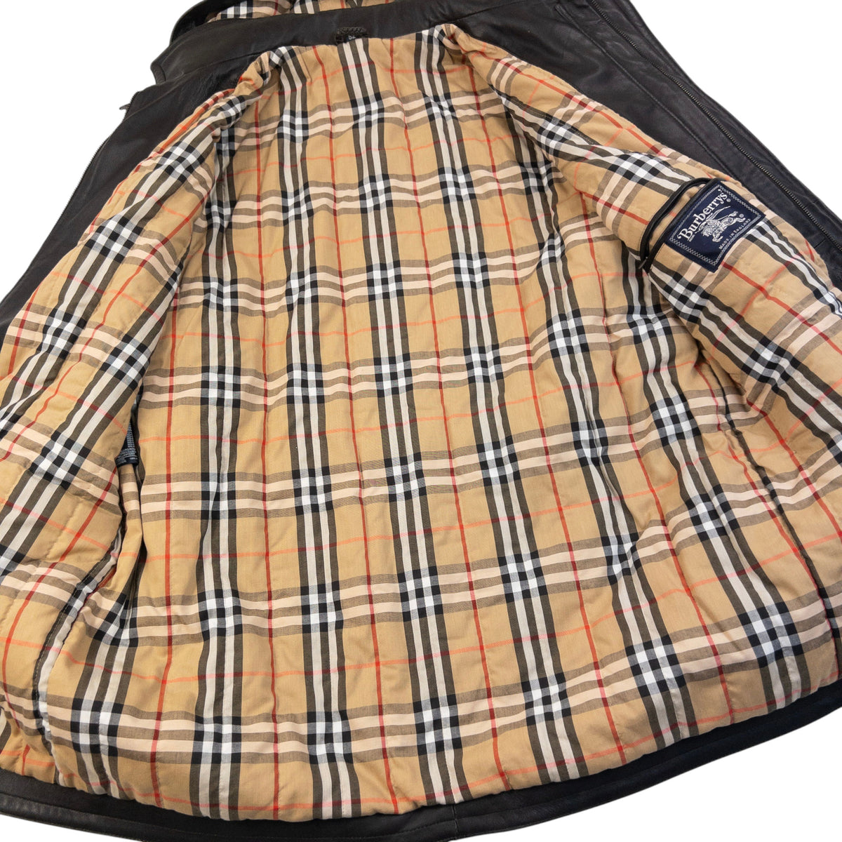 Vintage 90s Burberry Nova Check Lined Leather Duffle Jacket Size XL