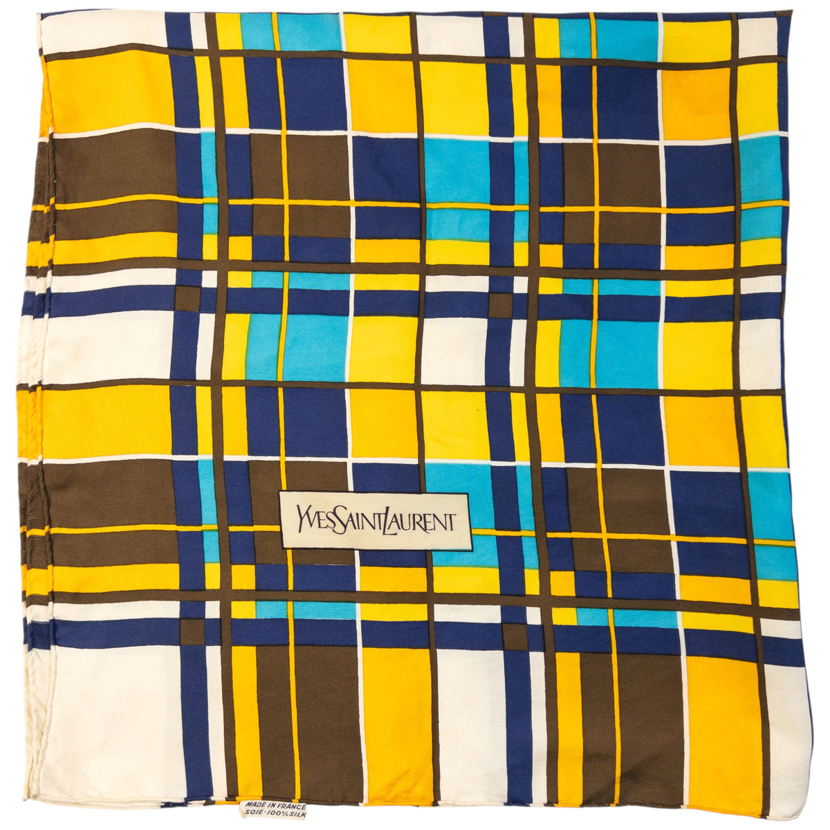 Vintage 80s YSL Yves Saint Laurent Checkered Silk Scarf