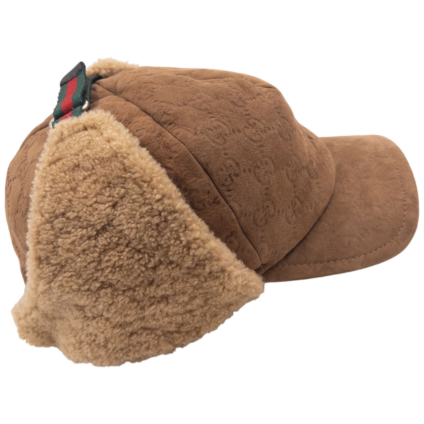 Vintage 2000s Gucci Fleece Lined Monogram Suede Trapper Hat Size L
