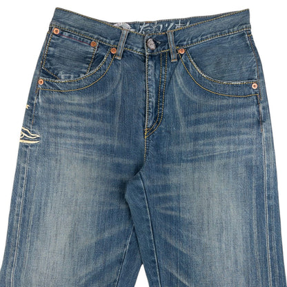 Vintage Big Train Embroidered Mountain Japanese Denim Jeans Size W32