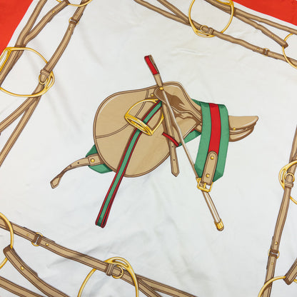 Vintage 80s Gucci Equestrian Horse Harness Print Silk Scarf