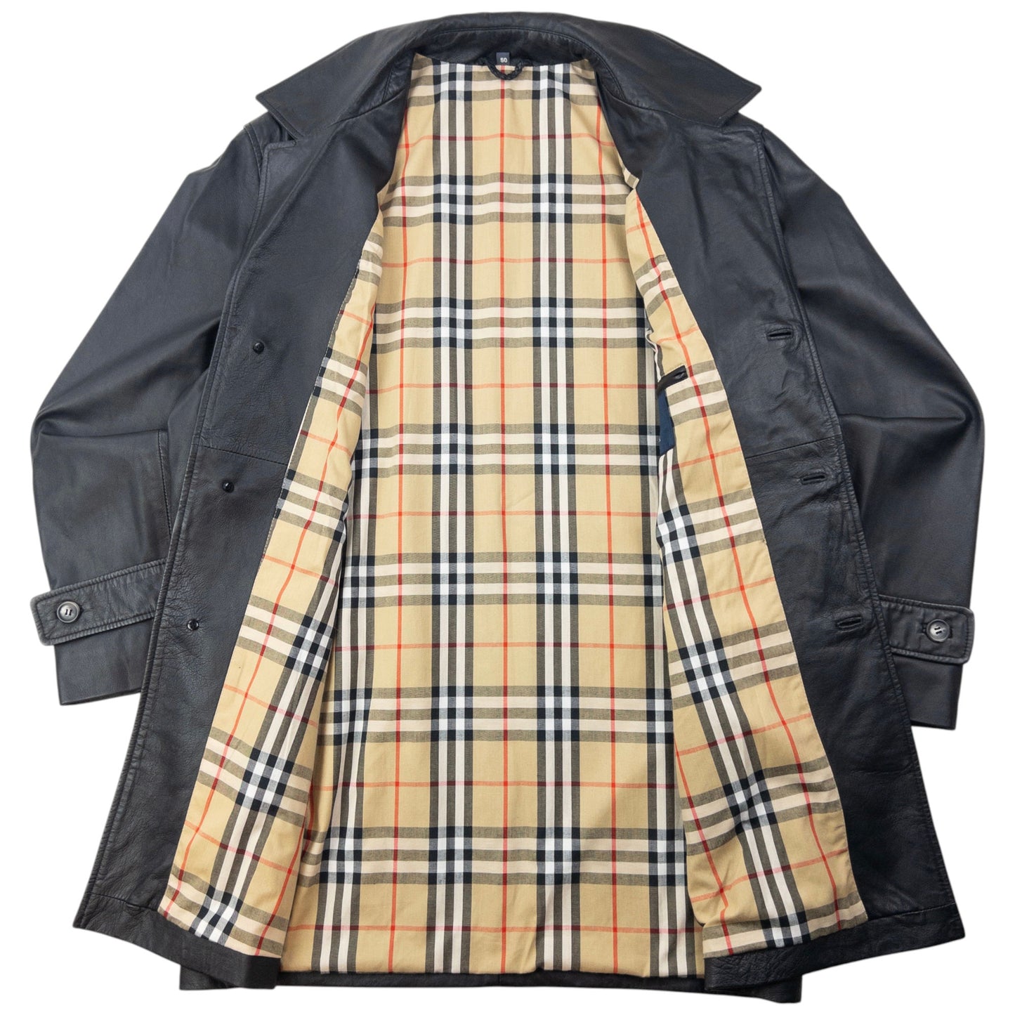 Vintage 2000s Burberry Nova Check Lined Leather Jacket Size XL