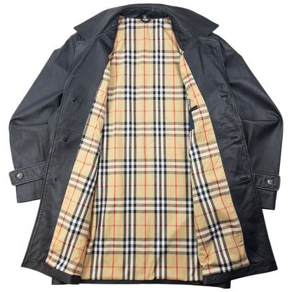 Vintage 2000s Burberry Nova Check Lined Leather Jacket Size XL